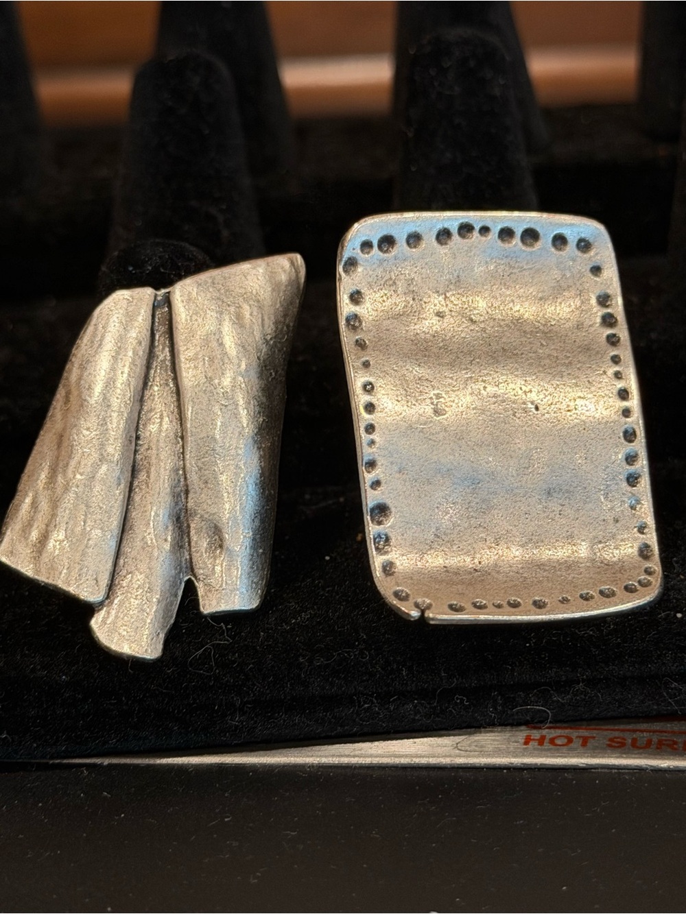 Handcrafted Silver-Tone Women's Statement Rings- Textured Rectangular Design
